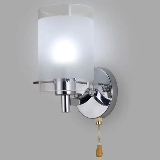 Modern Wall Light | Chrome Sconce with Frosted Glass Shade and Pull Switch