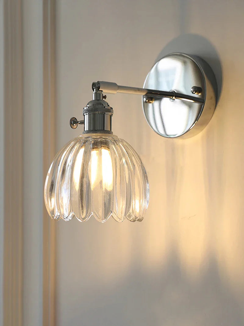 Contemporary Wall Light | Chrome Iron Art Glass Flower Sconce with Adjustable Arm