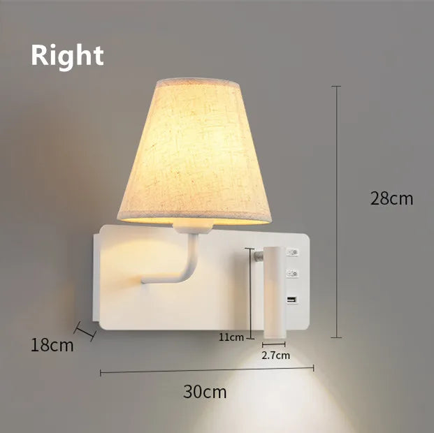 Contemporary Wall Light | Fabric Shade and Adjustable LED Reading Spotlight with USB