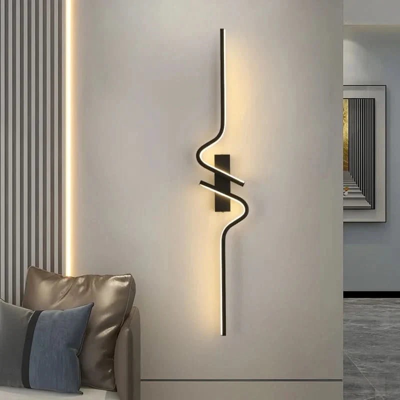Contemporary Wall Light | Slim Black Wave-Shaped LED Sconce with Backlit Warm Glow