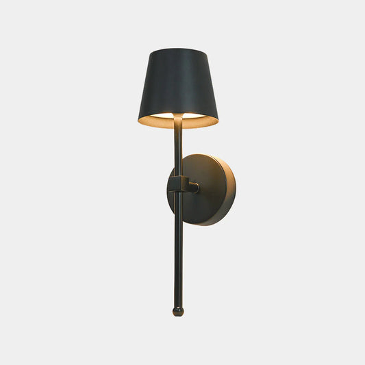 Rechargeable Wall Light | Black Metal Sconce with Tapered Shade and Touch Control on Top
