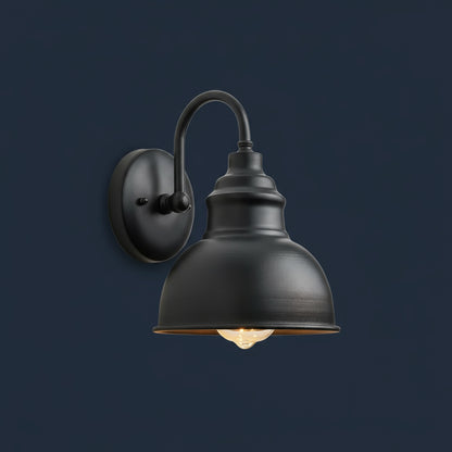 Industrial Wall Light | Vintage Black Barn Sconce with Curved Arm