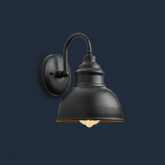 Industrial Wall Light | Vintage Black Barn Sconce with Curved Arm