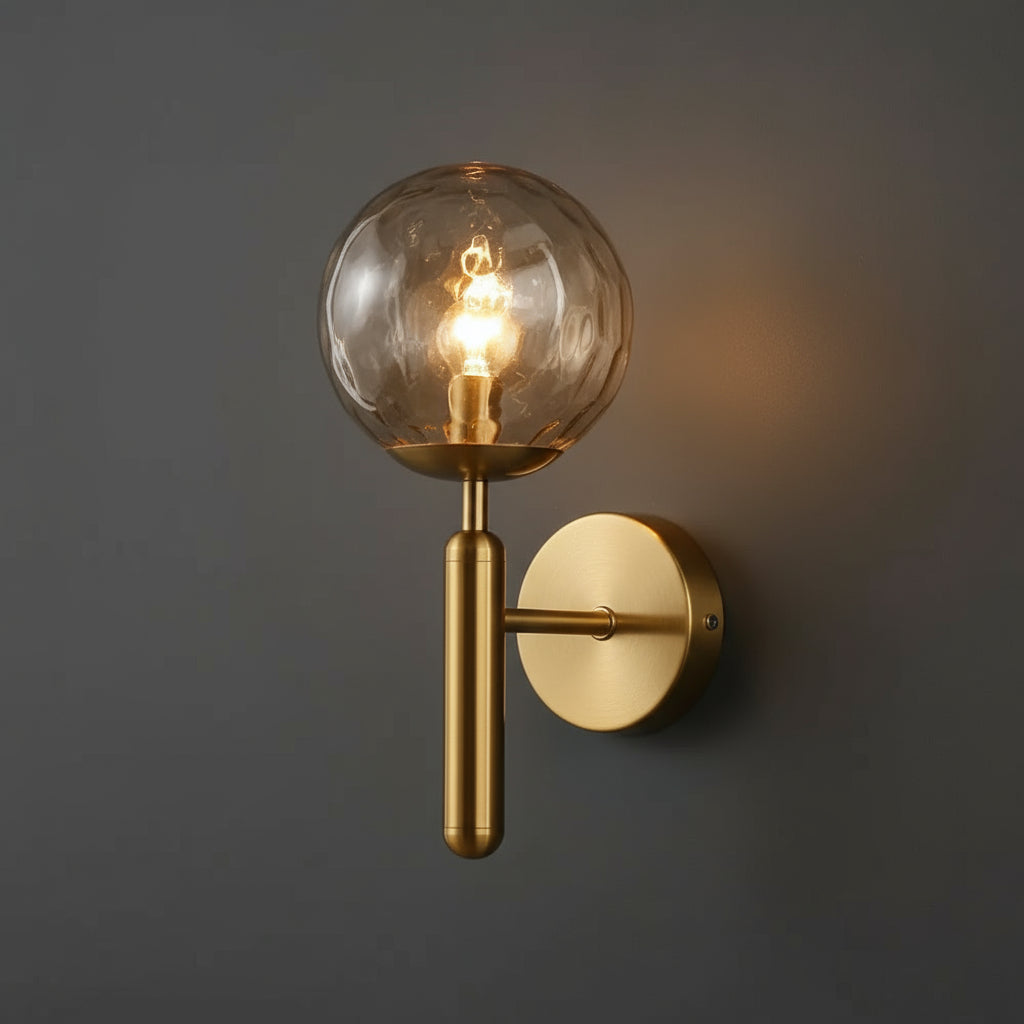 Brass Wall Light | Modern Sconce with Textured Glass Globe Shade