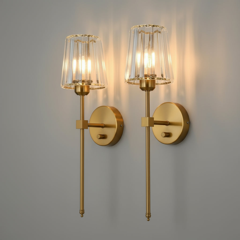 Brass Wall Light | Dimmable LED Sconce with Clear Crystal Shade