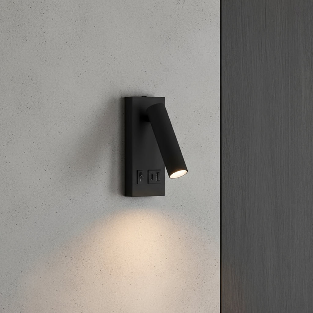Stick-On Wall Light | Adjustable LED Reading Sconce with USB & Type-C Charging Ports in Black or White