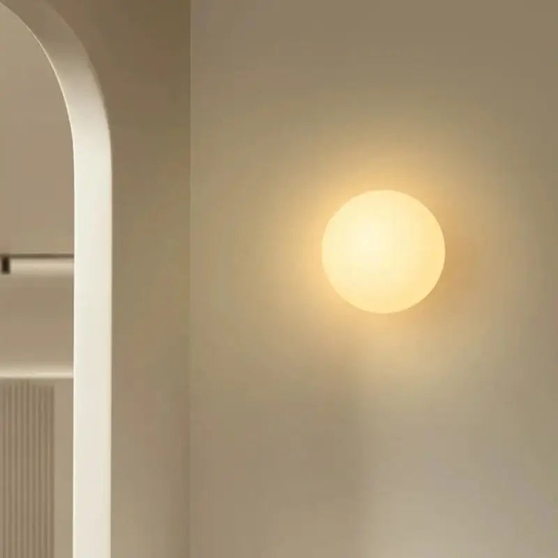 Modern Glass Wall Light | Round Frosted Glass Globe Sconce with Concealed Base