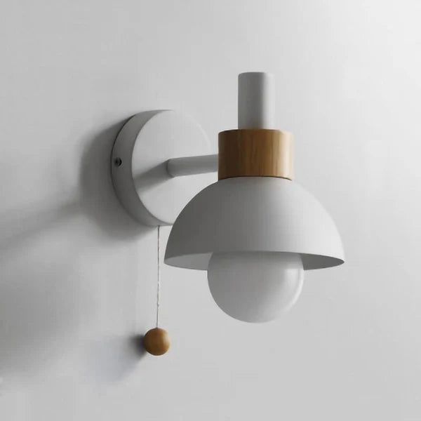 Modern Wall Light | Nordic Macaron Iron & Wood Sconce with Pull Switch