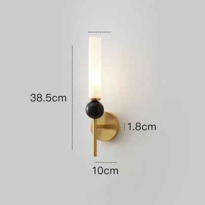 Art Deco Brass Wall Light | Slim Copper Body with Frosted Acrylic Shade and Black Sphere Detail