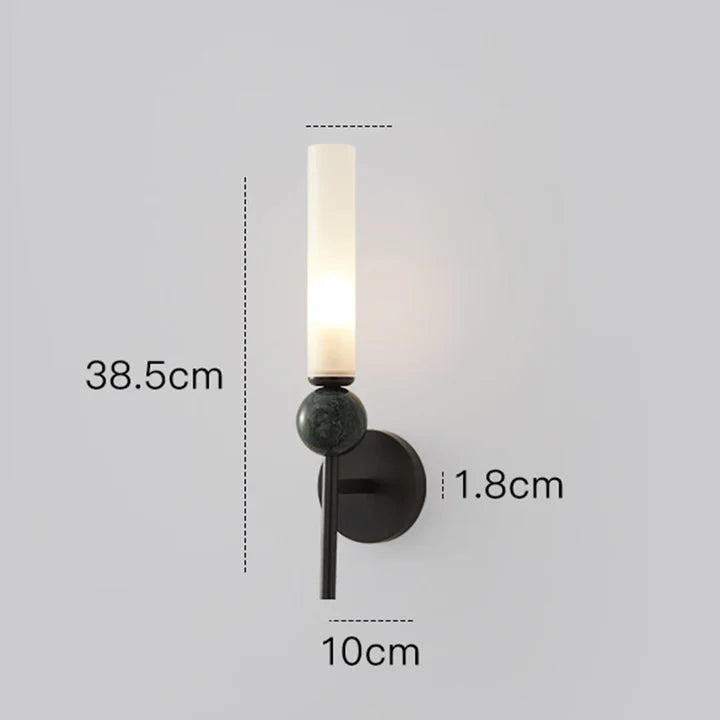 Art Deco Brass Wall Light | Slim Copper Body with Frosted Acrylic Shade and Black Sphere Detail