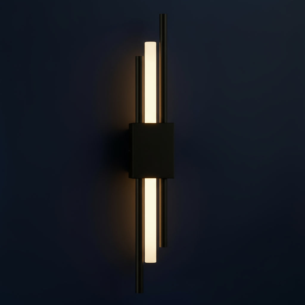 Rechargeable Vertical Bar Wall Light | Art Deco Dual-Rod Sconce with Warm Integrated LED