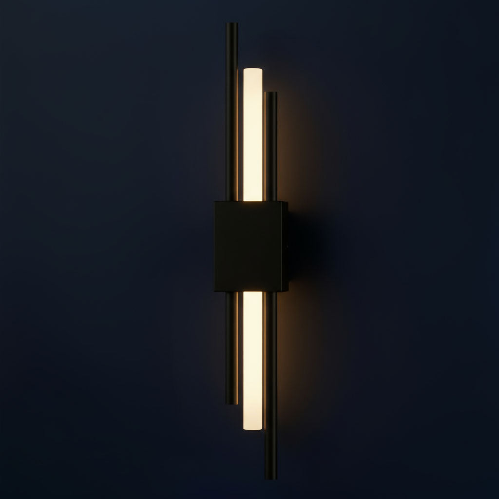 Rechargeable Vertical Bar Wall Light | Art Deco Dual-Rod Sconce with Warm Integrated LED