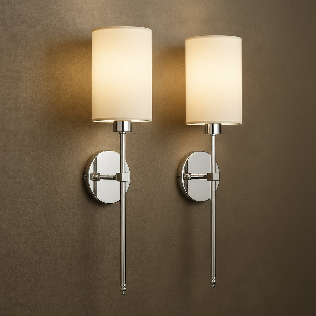 Stick-On Rechargeable Wall Sconce | Set of 2 Cylindrical Fabric Shade