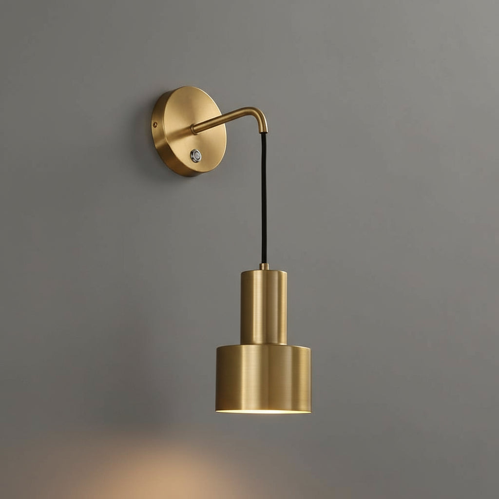 Brass Wall Light | Adjustable Brass & Black Cylinder Sconce with Wall Mount Plate