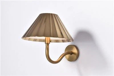 Rechargeable Wall Light | Brass Sconce with Pleated Metallic Shade