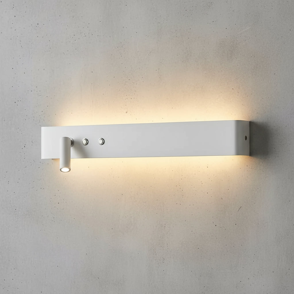 Stick-On Wall Light | Slim Aluminum LED Sconce with Integrated Switch and Adjustable Spotlight in Black or White