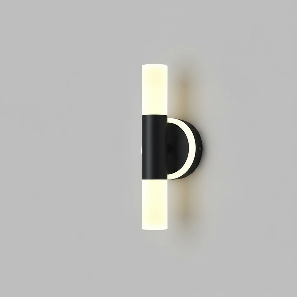 Art Deco Wall Light | Brass Cylinder LED Sconce with Double Frosted Shades