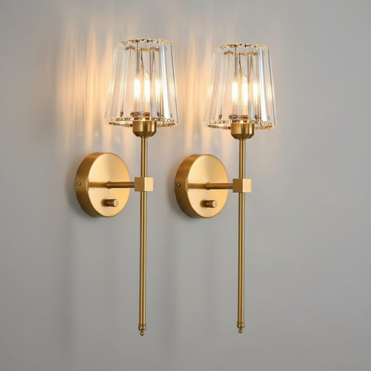Brass Wall Light | Dimmable LED Sconce with Clear Crystal Shade