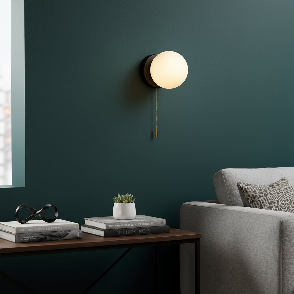 Contemporary Wall Light | Frosted Glass Globe Sconce with Metal Base