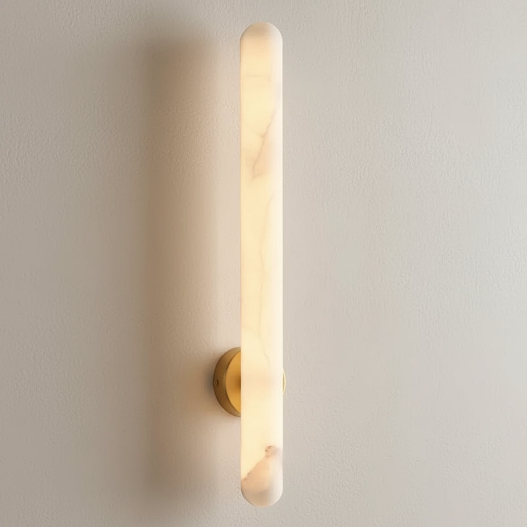 Art Deco Wall Light | Natural Marble Cylinder Sconce with Copper Base for Bedroom and Living Room