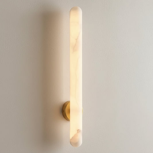 Art Deco Wall Light | Natural Marble Cylinder Sconce with Copper Base for Bedroom and Living Room