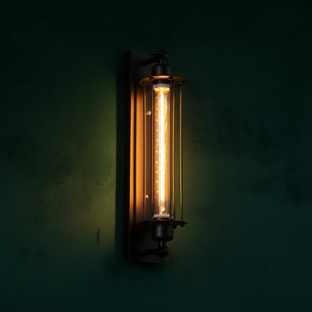 Industrial Wall Light | Retro Black Iron Cage Sconce