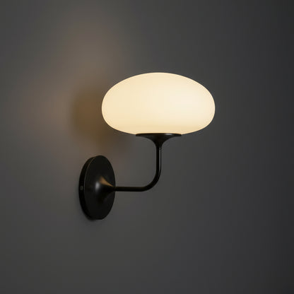 Contemporary Wall Light | Black Curved Arm Sconce with Frosted Dome Glass Shade