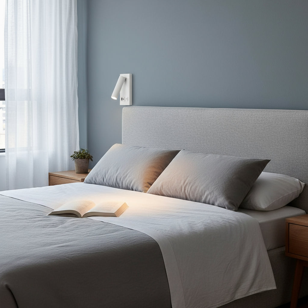 Stick-On Wall Light | Adjustable LED Reading Sconce with USB & Type-C Charging Ports in Black or White