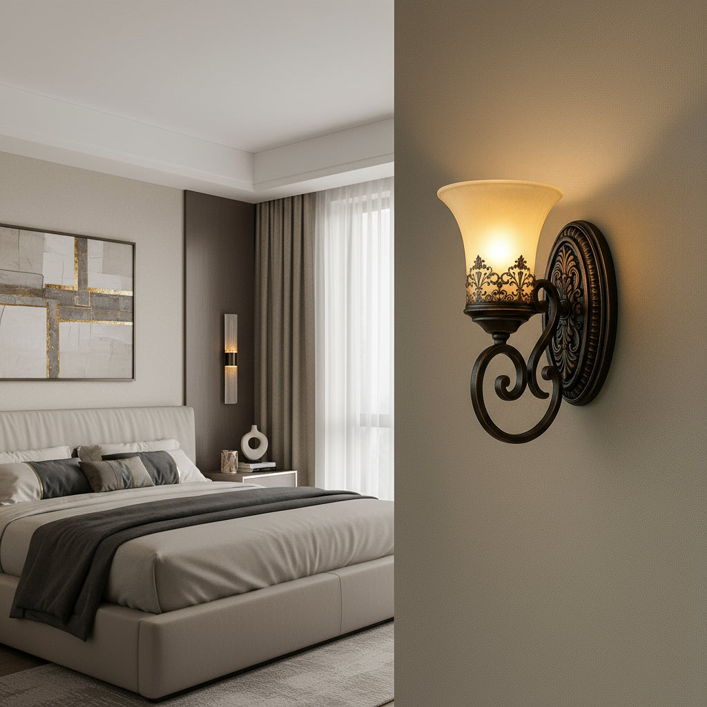 Vintage Wall Light | European Retro Iron & Clear Glass Sconce