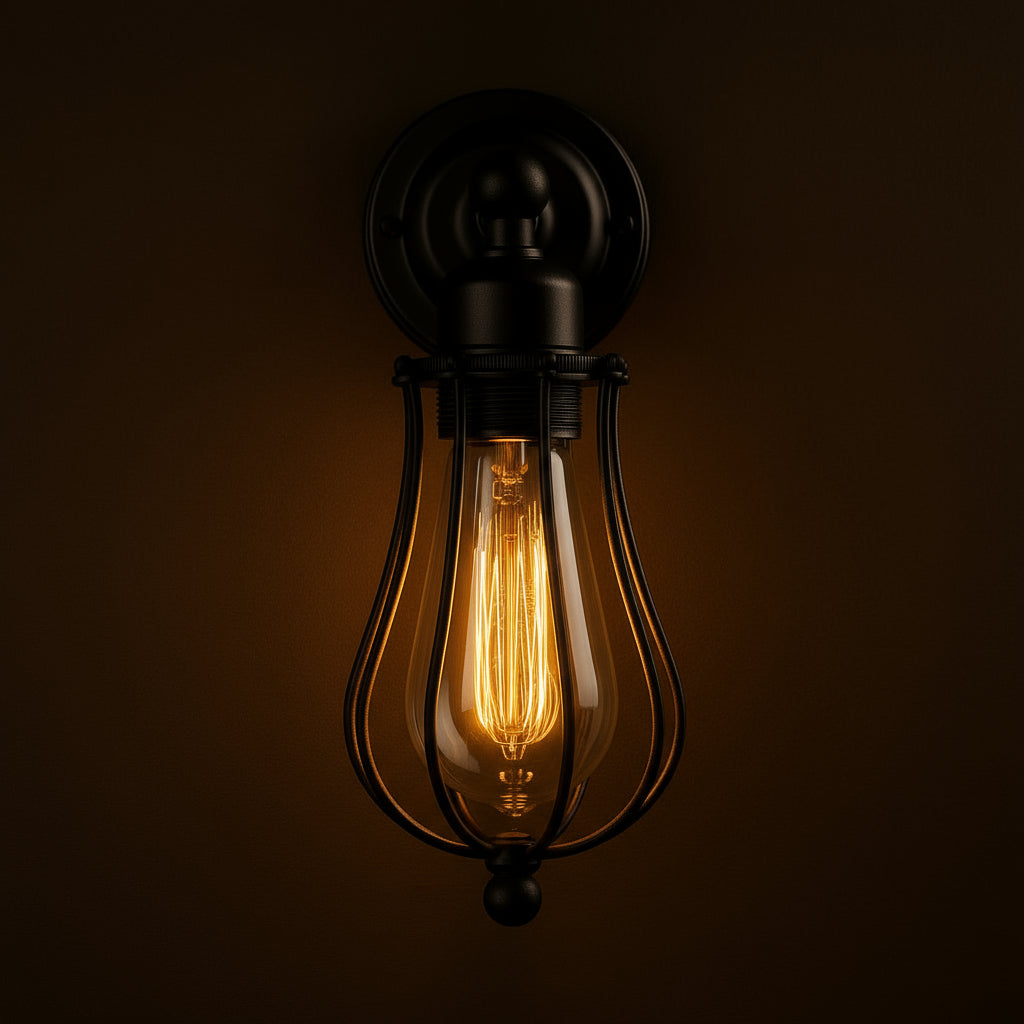 Industrial Wall Light | Vintage Cage Sconce with Adjustable Arm