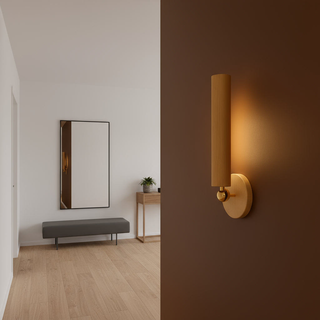 Rechargeable Stick-on Wall Light | Minimalist Wooden Tube Sconce with Touch Switch