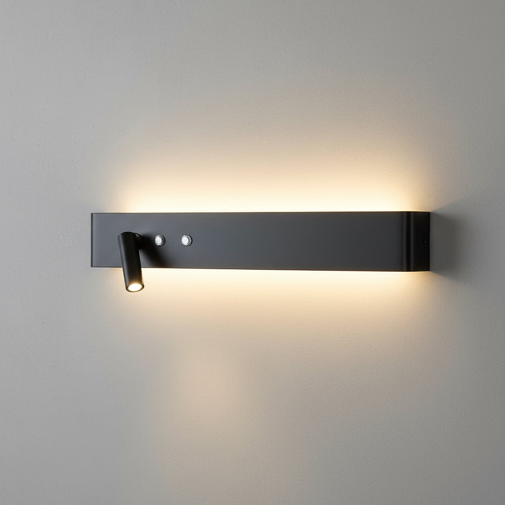 Stick-On Wall Light | Slim Aluminum LED Sconce with Integrated Switch and Adjustable Spotlight in Black or White