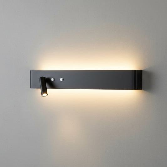 Stick-On Wall Light | Slim Aluminum LED Sconce with Integrated Switch and Adjustable Spotlight in Black or White