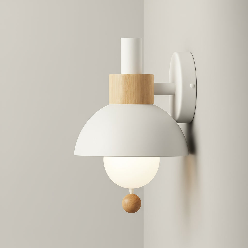 Modern Wall Light | Nordic Macaron Iron & Wood Sconce with Pull Switch