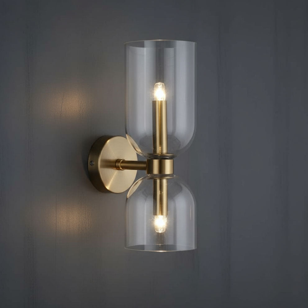 Art Deco Wall Light | Double Glass Shade with Brass Finish Up & Down Lighting