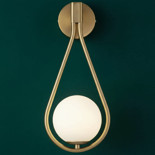 Modern Wall Light | Brass Teardrop Frame with Frosted Glass Globe Shade