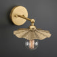 Antique Brass Wall Light | Handcrafted Leaf-Shaped Shade with Exposed Edison Bulb