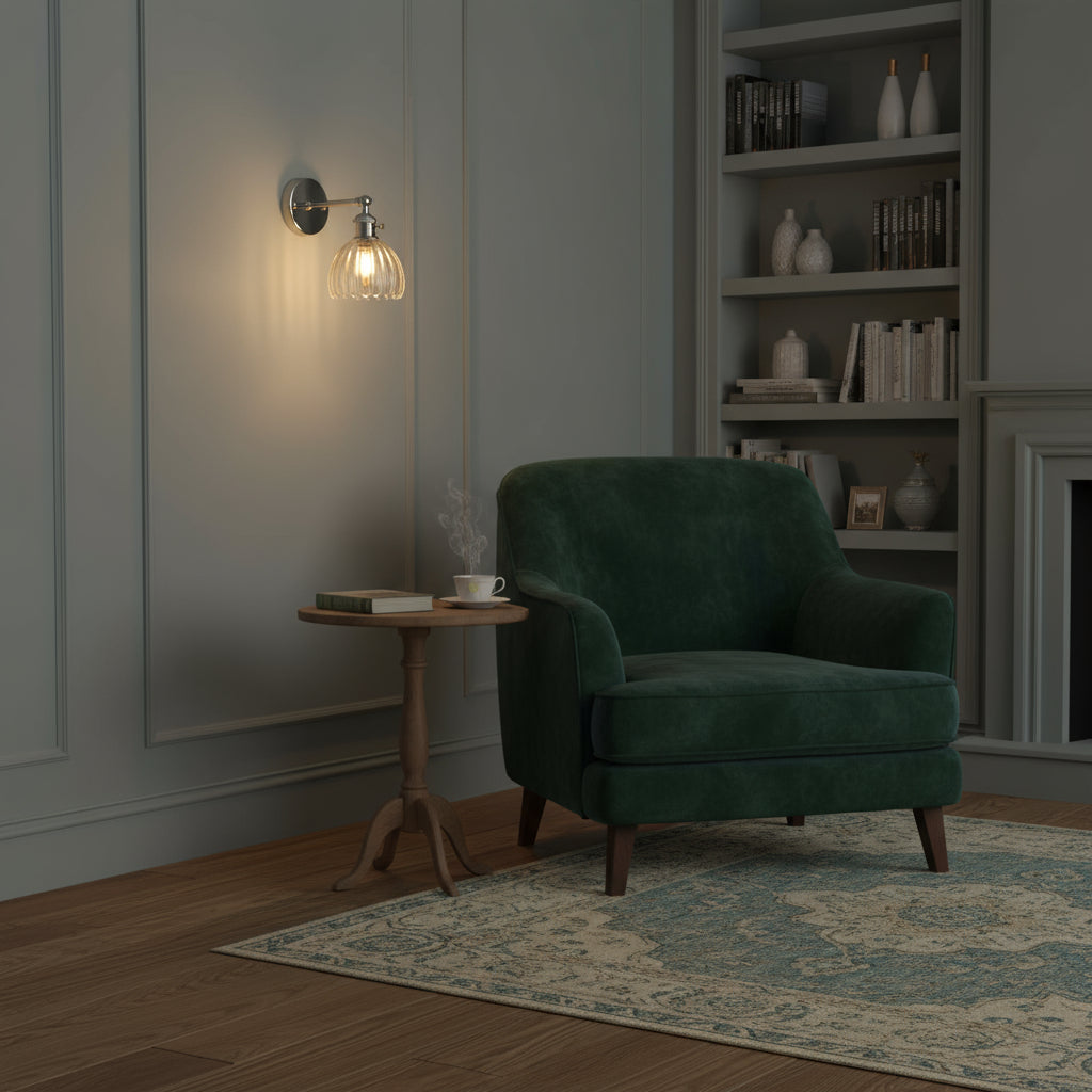 Contemporary Wall Light | Chrome Iron Art Glass Flower Sconce with Adjustable Arm