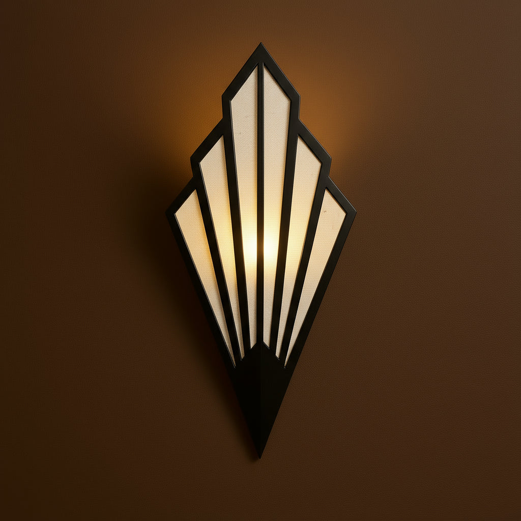 Art Deco Wall Light | Geometric Fan-Shaped Metal Frame with Fabric Shade