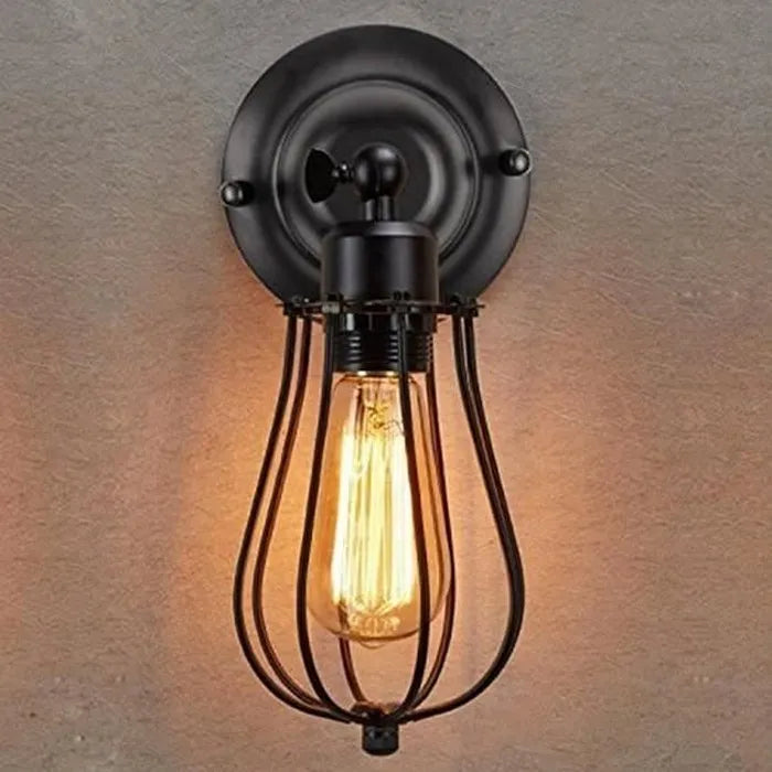 Industrial Wall Light | Vintage Cage Sconce with Adjustable Arm