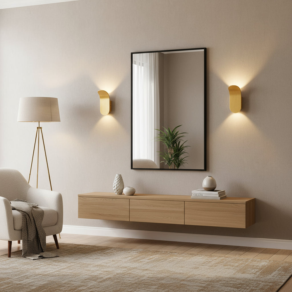 Modern Wall Light | Brushed Brass Curved Leaf-Shaped Sconce