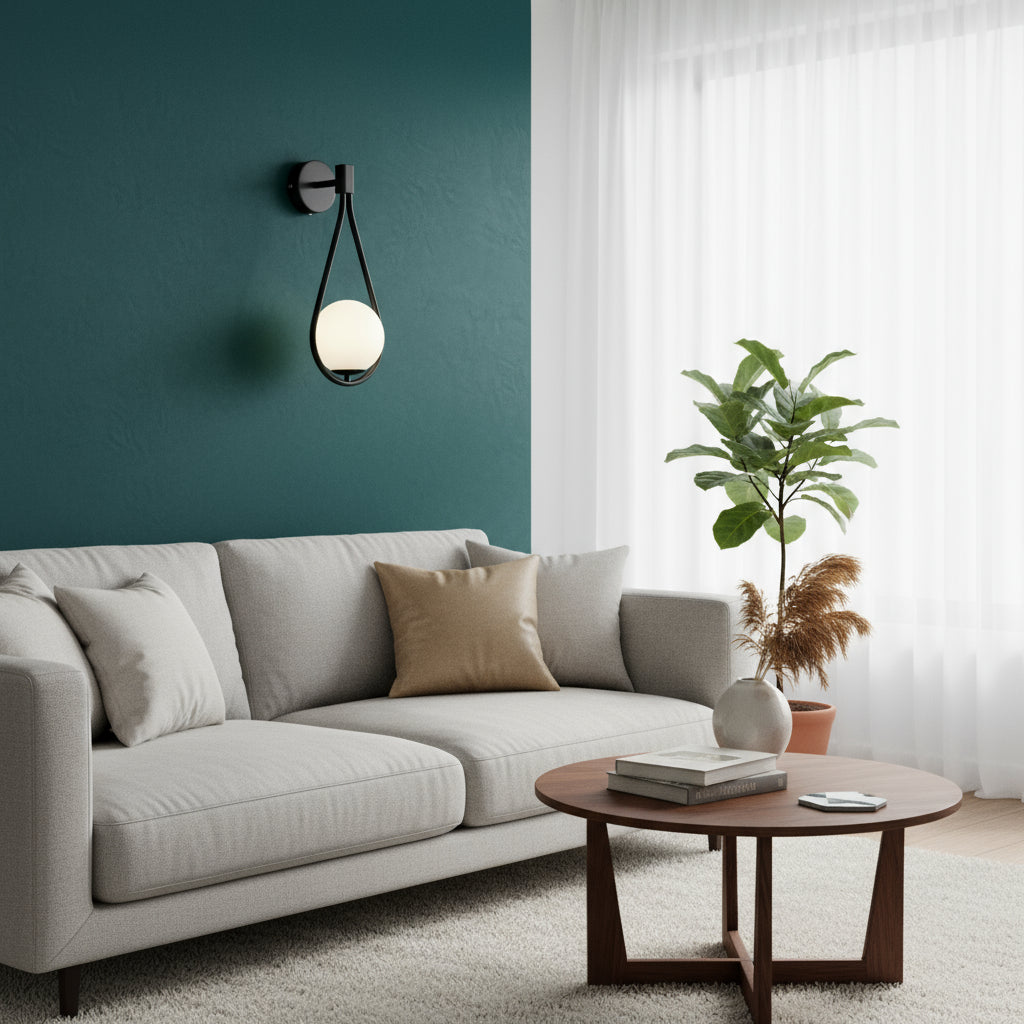 Modern Wall Light | Brass Teardrop Frame with Frosted Glass Globe Shade