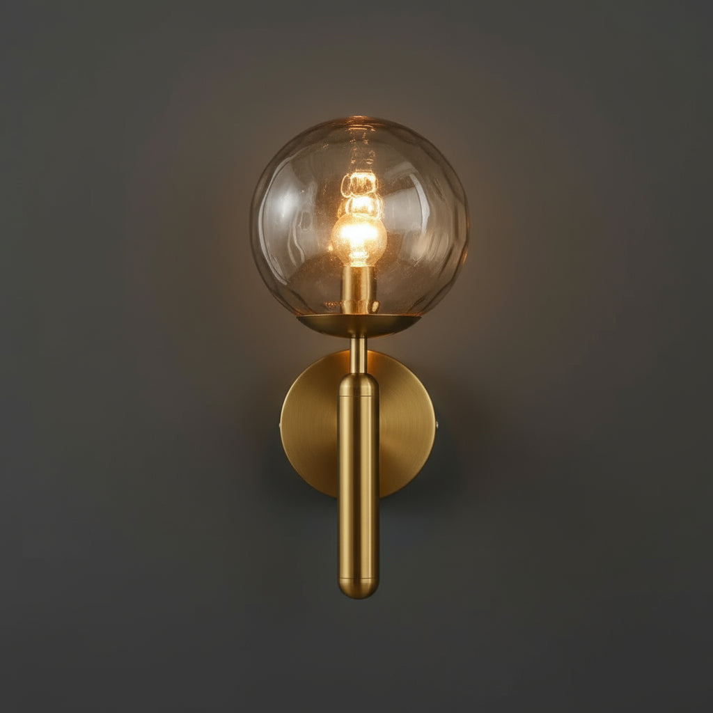 Brass Wall Light | Modern Sconce with Textured Glass Globe Shade