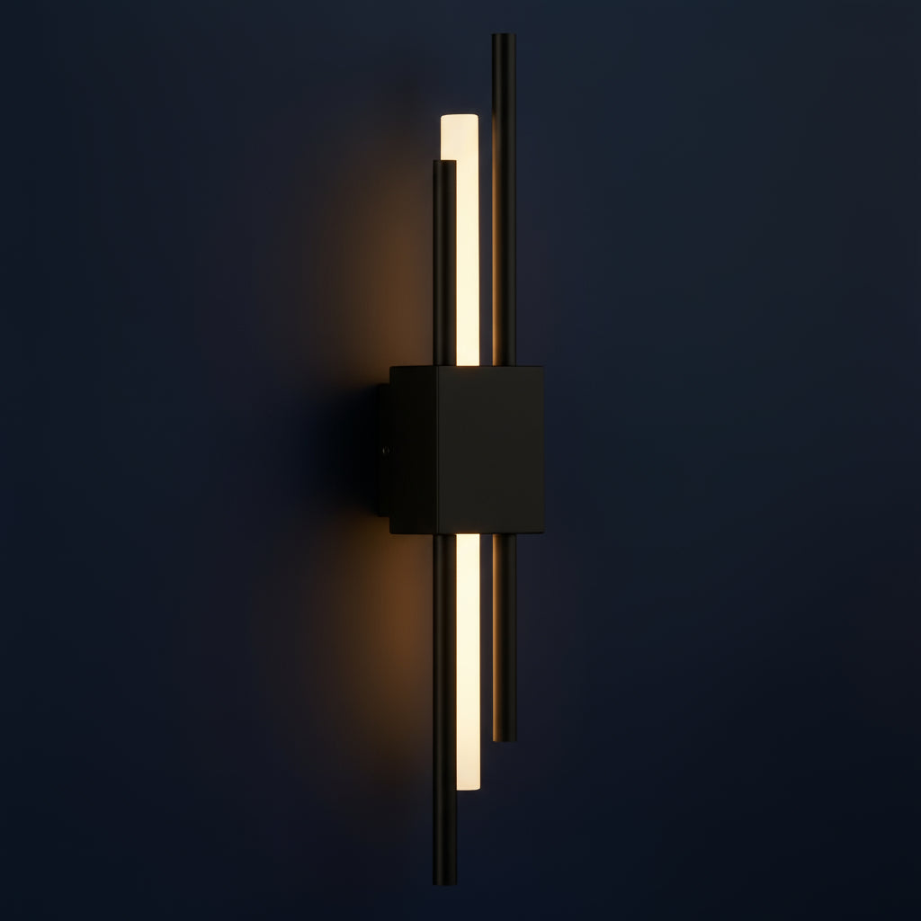Rechargeable Vertical Bar Wall Light | Art Deco Dual-Rod Sconce with Warm Integrated LED