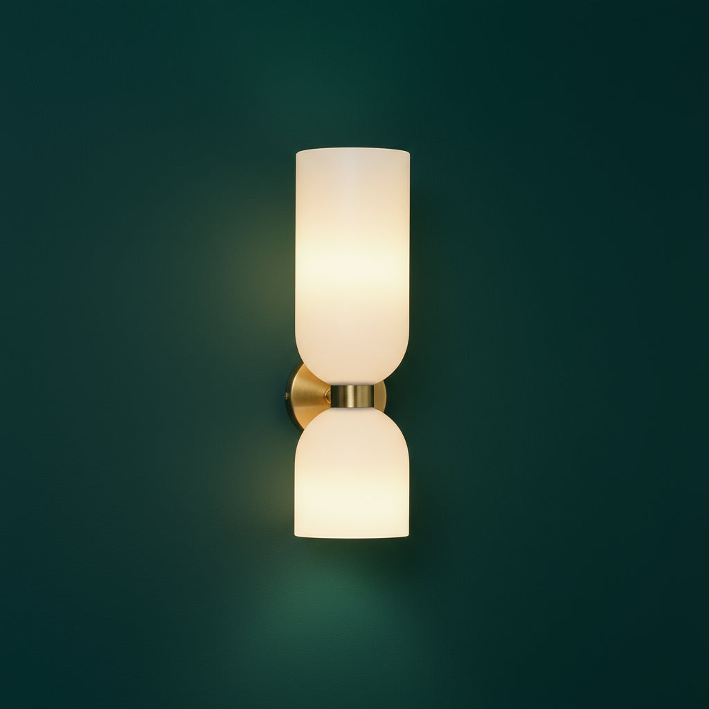 Art Deco Wall Light | Double Glass Shade with Brass Finish Up & Down Lighting