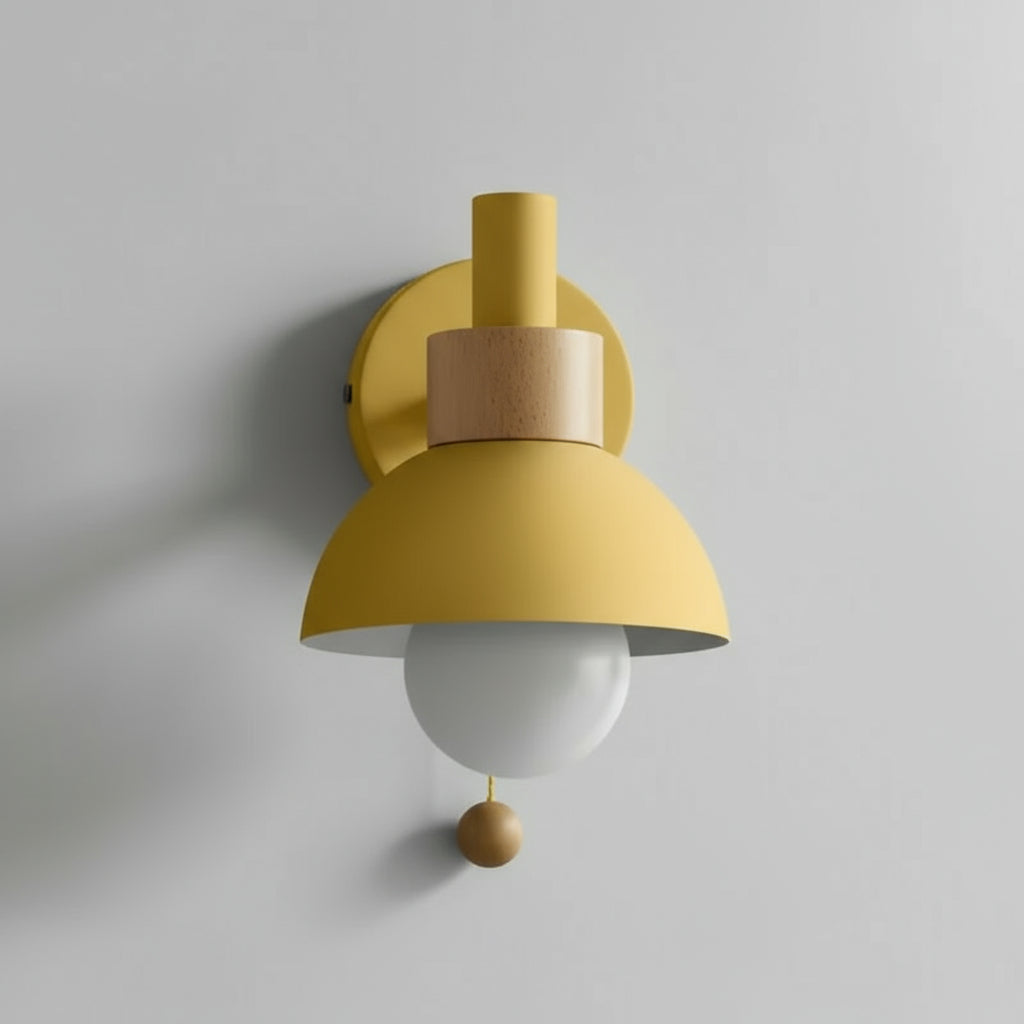 Modern Wall Light | Nordic Macaron Iron & Wood Sconce with Pull Switch