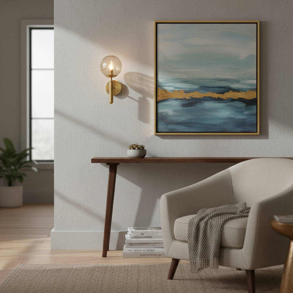 Brass Wall Light | Modern Sconce with Textured Glass Globe Shade