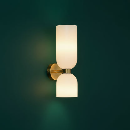 Art Deco Wall Light | Double Glass Shade with Brass Finish Up & Down Lighting