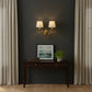 Rechargeable Wall Light | Double Arm Antique Brass Double Arm Sconce with White Fabric Shades
