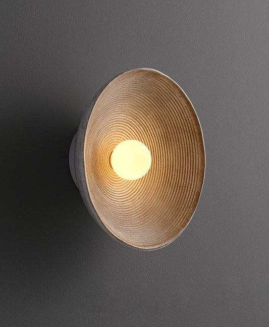 Modern Wall Light | Round Textured Resin Disc Sconce with Central Frosted Glass Globe